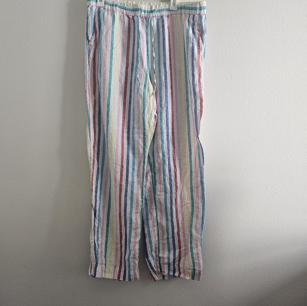 Charter Club Luxury Linen Colorful Striped Drawstring Pants Large